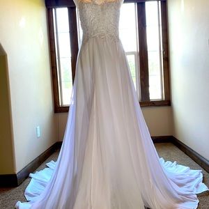 Wedding Special Occasion Gown. White Beautiful Lace with Long Overlay.